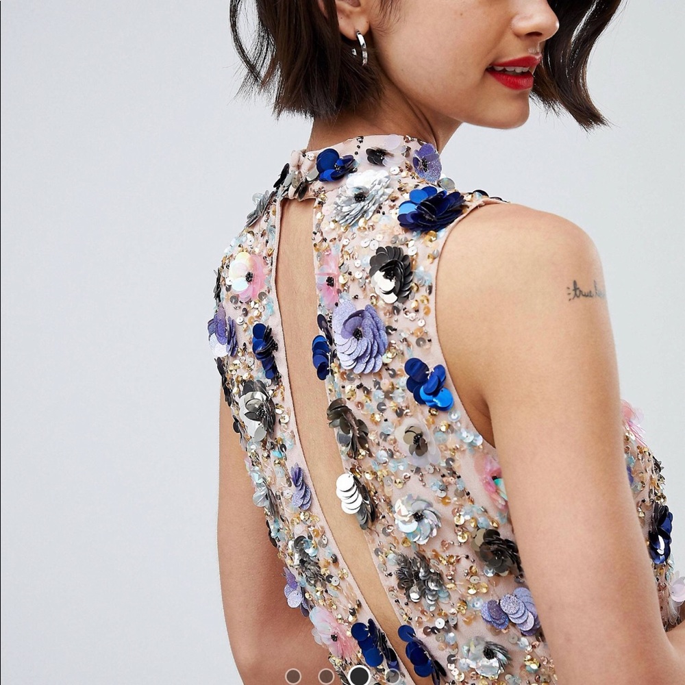 River Island Floral Sequined Mini Dress in Pink
